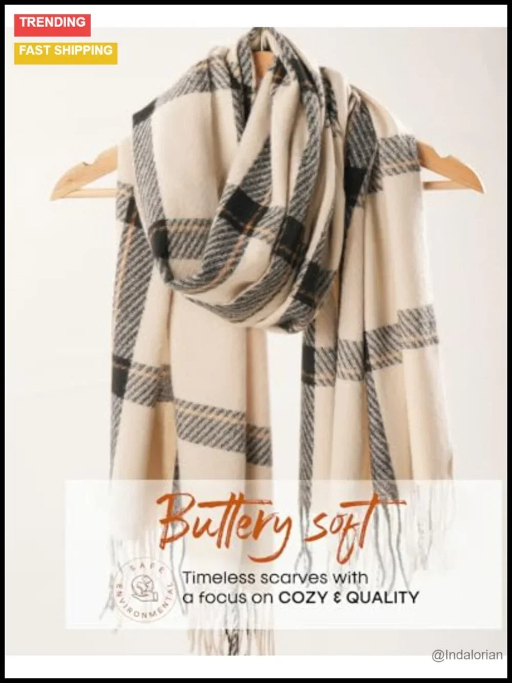 Oversized Soft Tassel Plaid Scarf Wrap Shawl Heavyweight Polyester